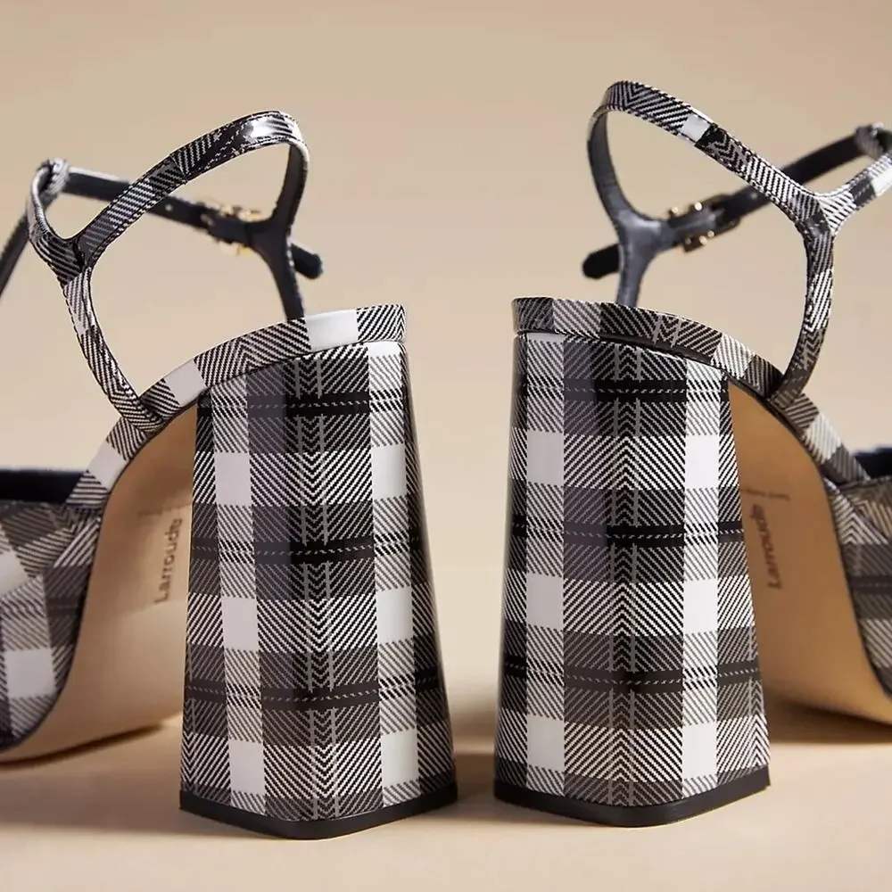 Larroude Pixie Plaid Pumps in Black Motif 7.5